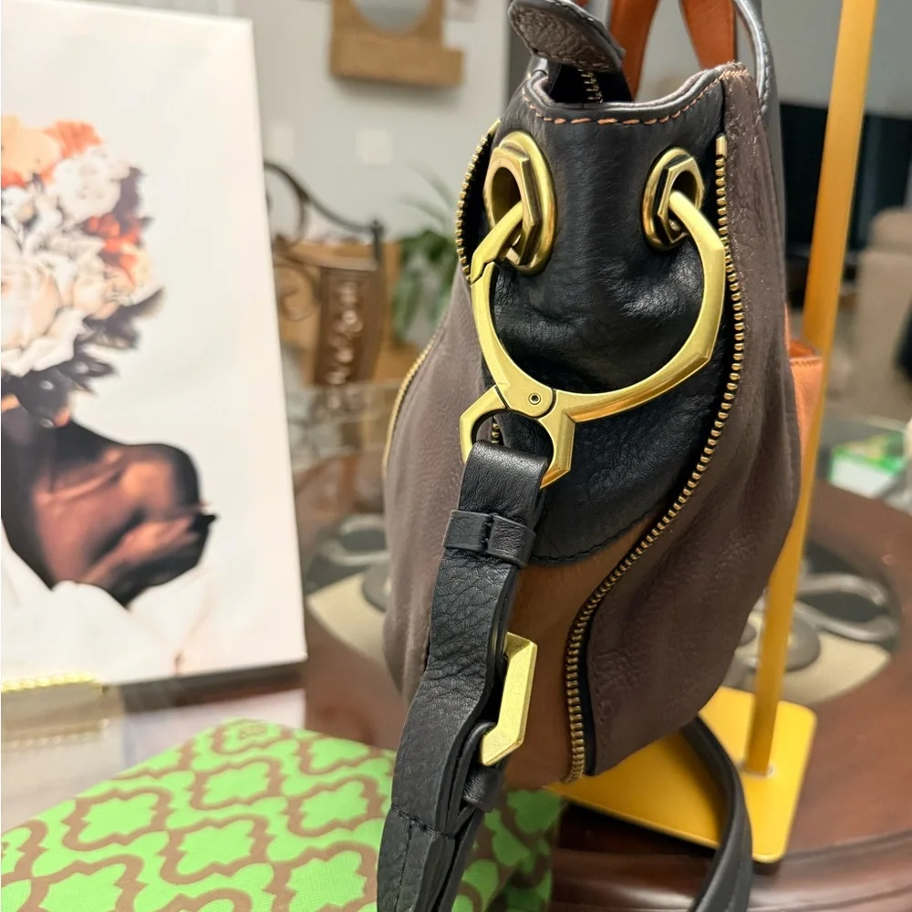 orYANY Brown and Tan Two-Tone Leather Satchel - Picture 6 of 9